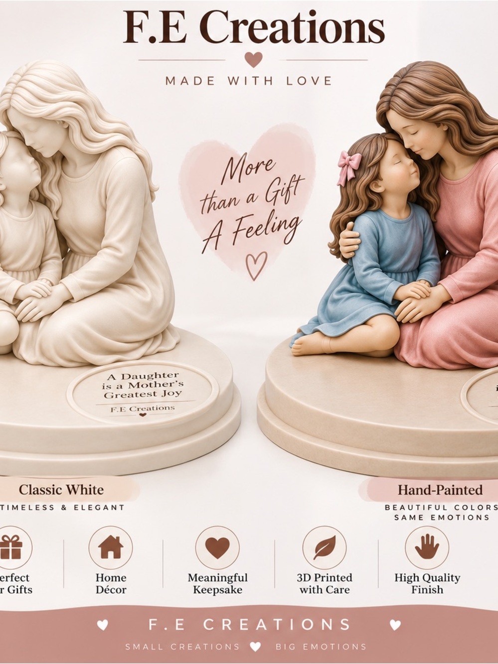 Hand-Painted Mother and Daughter Figurine - Pink & Blue